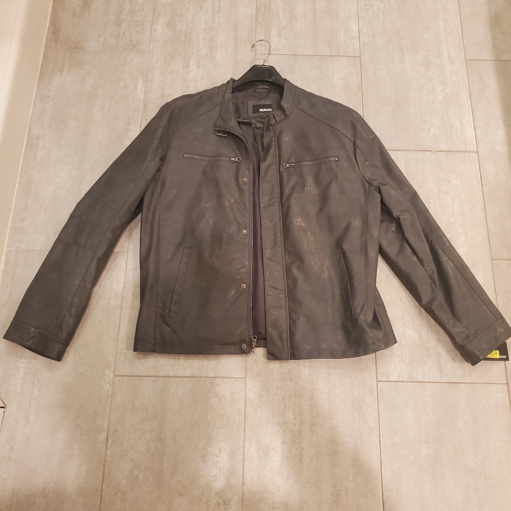 Crew Collar Faux Biker Jacket